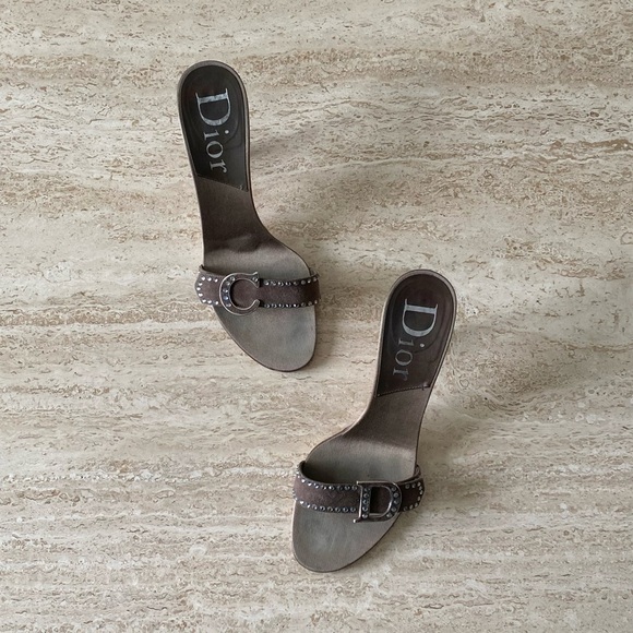Dior Shoes - Vintage Dior Satin Crystal CD Sandal Mule Heels